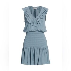 Ramy Brook Ellery Ruffled V-Neck Smocked Mini Dress
